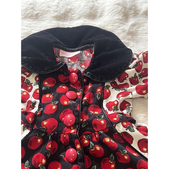 Vintage Fall Holiday  Dress Red Corduroy Red Apple Print Collar Buttons Girls - Picture 2 of 16